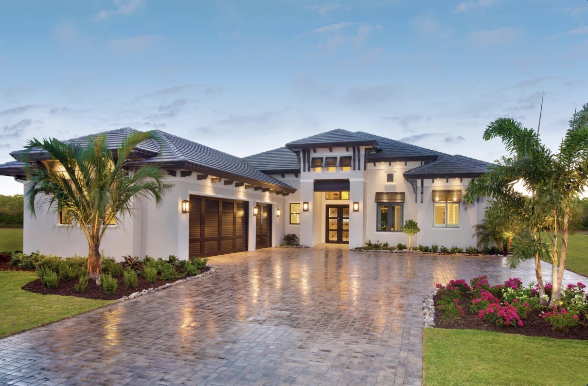 Modern house with landscaped driveway