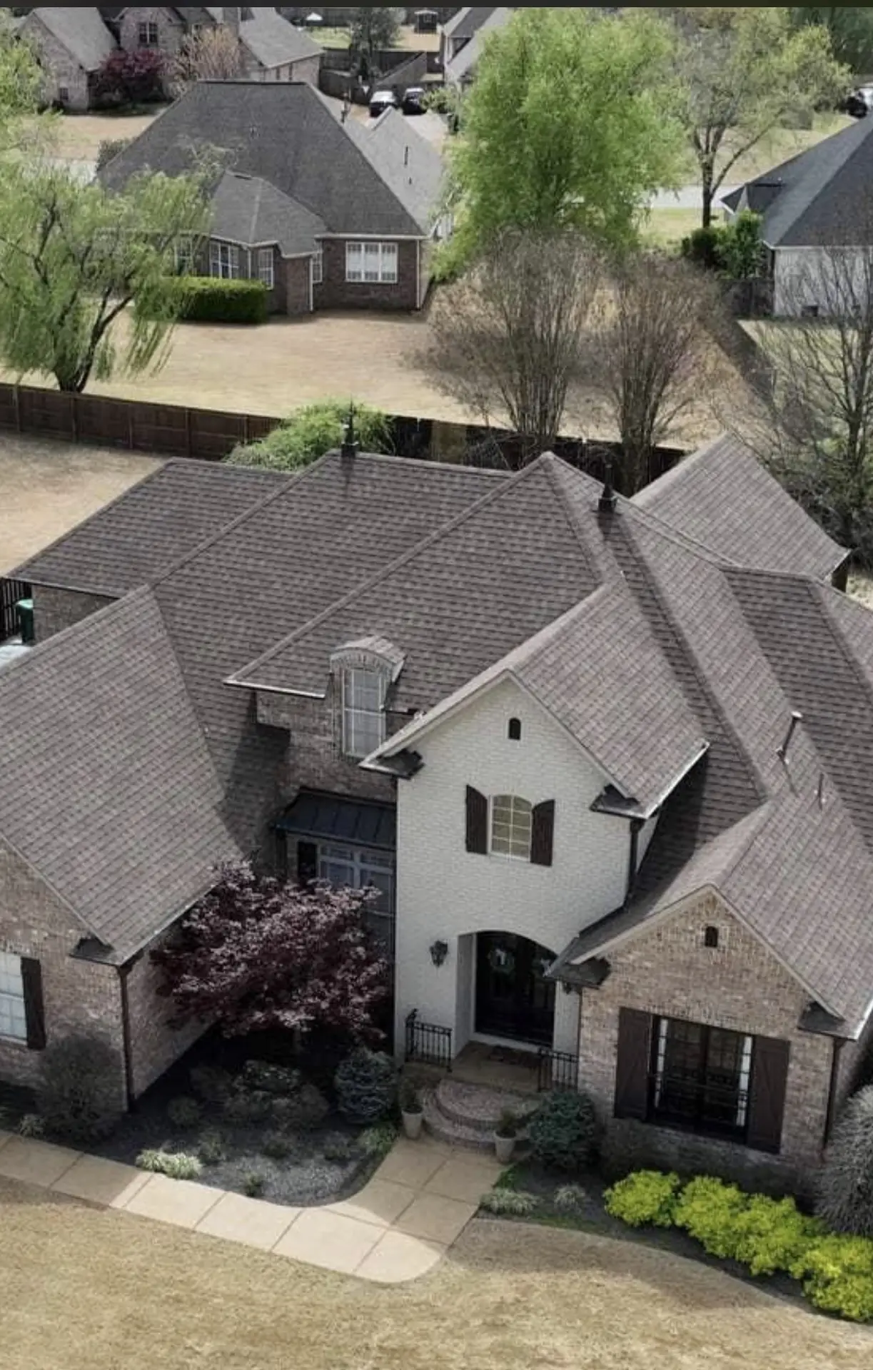 Aerial view of a suburban house.