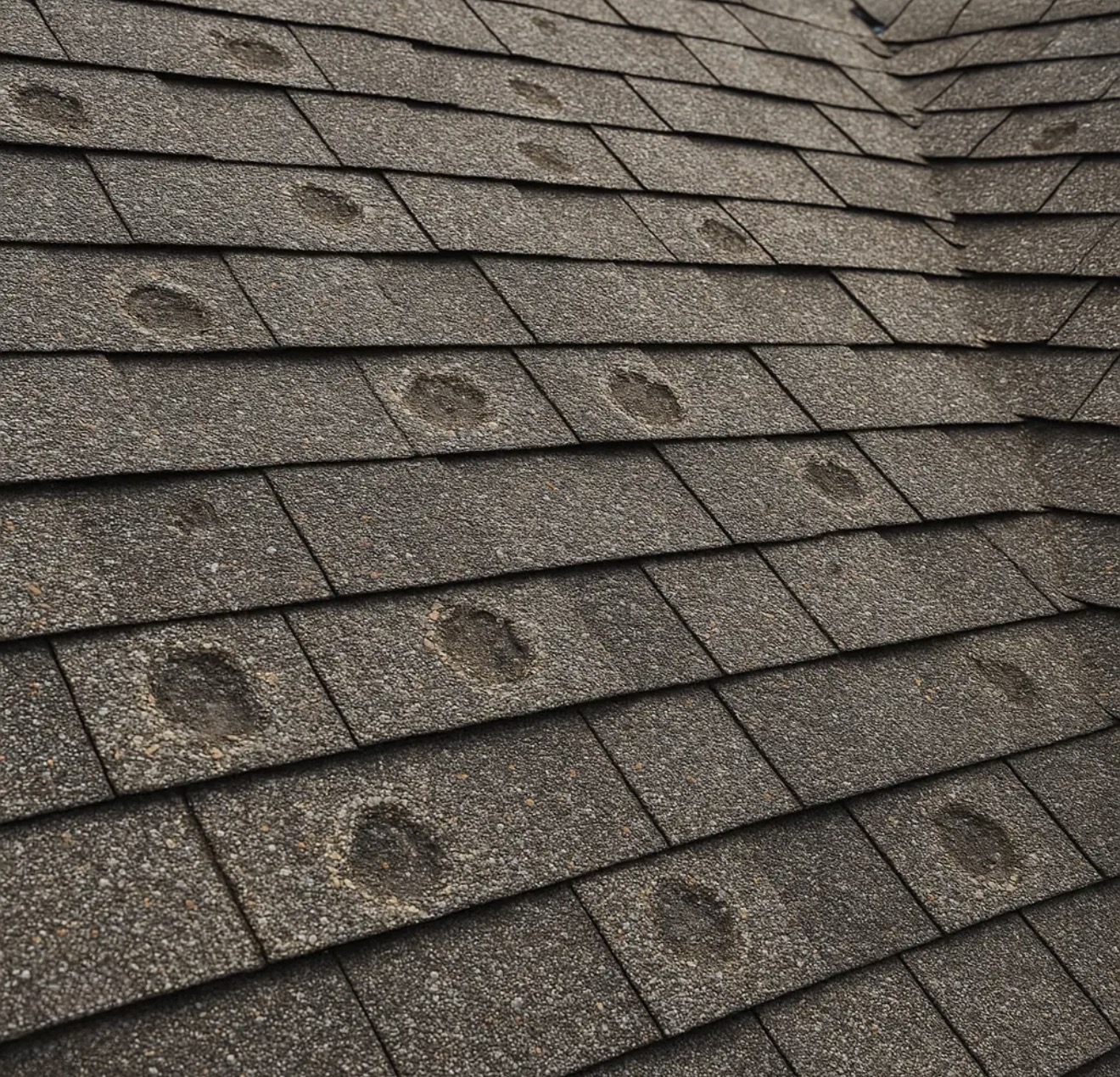 Roof shingles with circular indentations
