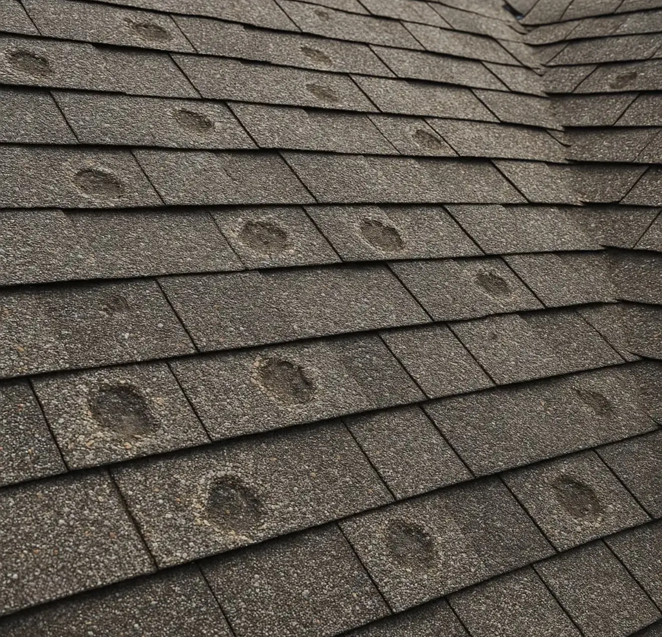 Roof shingles with circular indentations