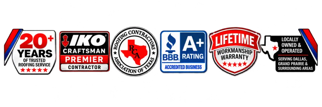 Row of Trusted Roofing Badges